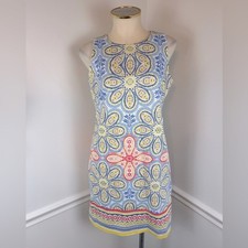 LONDON TIMES Blue Yellow White & Pink Sleeveless Summer Dress | Size 6