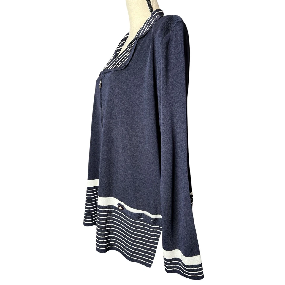 Misook Woman Jacket in Blue and White Full Zipper Stripe Detail Size 1X - Image 3 of 4