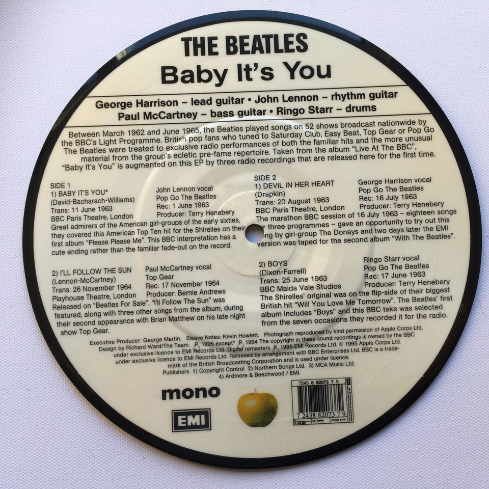 THE BEATLES "BABY IT'S YOU" VINYL PICTURE DISC FOUR TRACK EP NR MINT CONDITION - Image 3 of 3