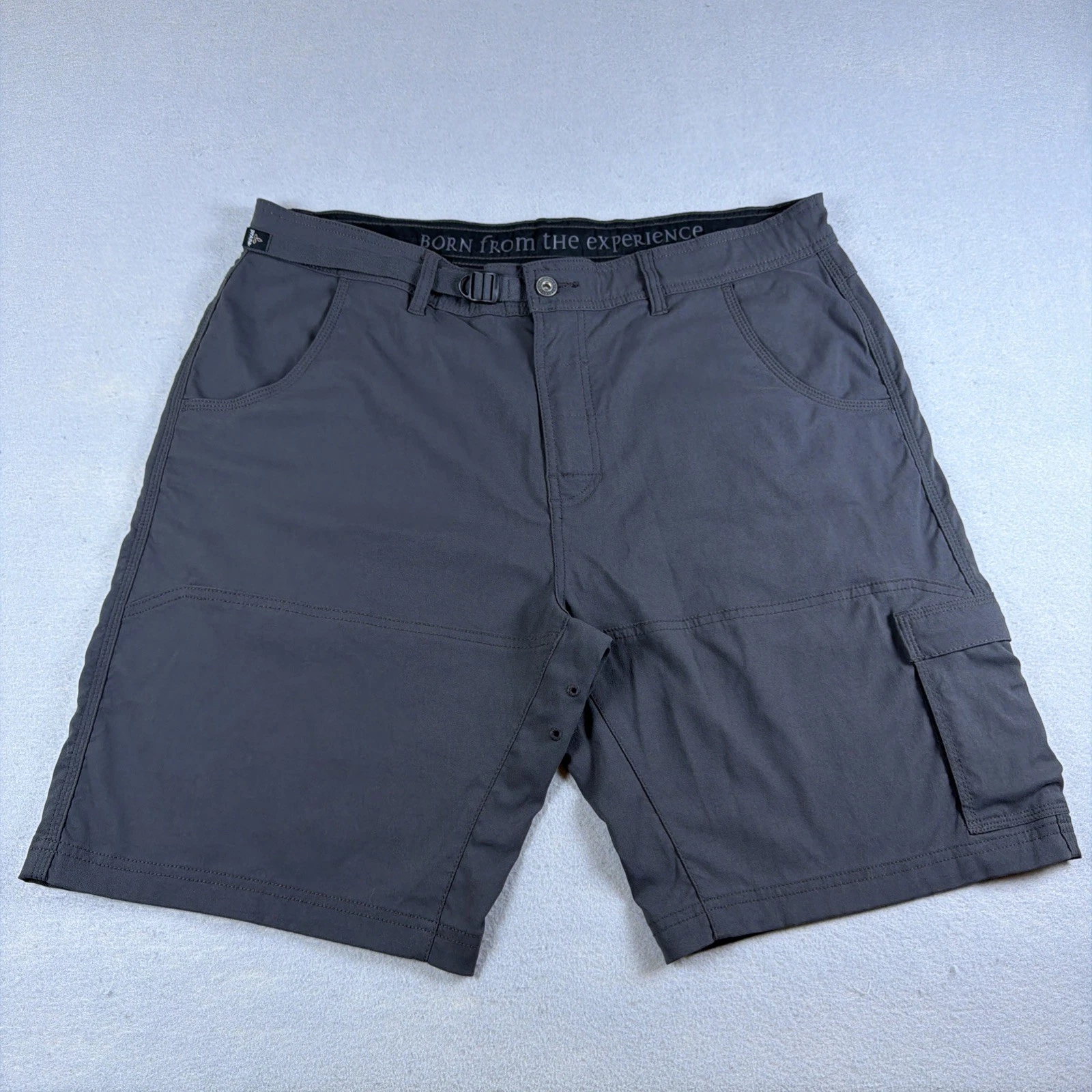 Prana Stretch Zion Shorts Mens 38 Gray 10" Inseam Hiking Outdoor Belted Gorpcore