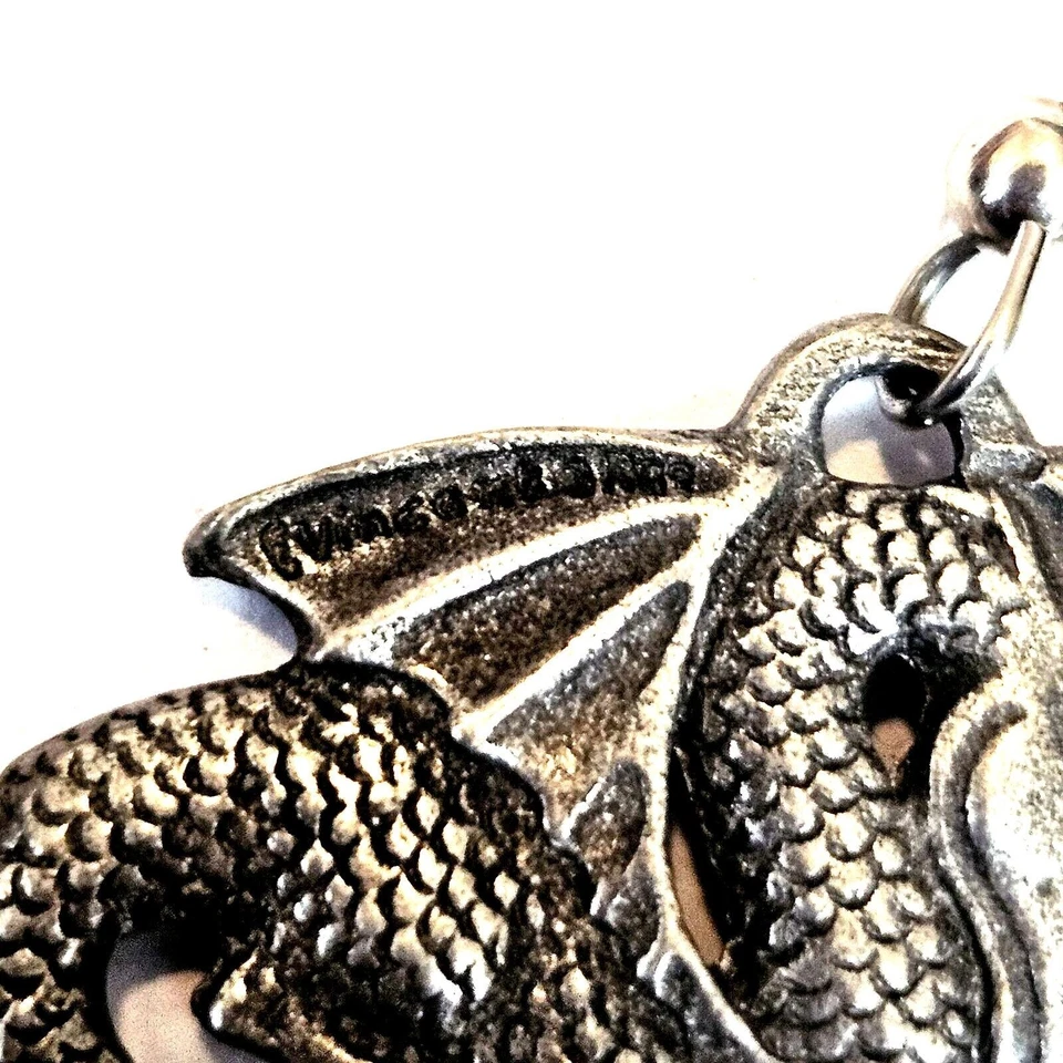 Dragon Silver Tone Pewter Dangle Drop Earrings Red Rhinestone - Image 3 of 3