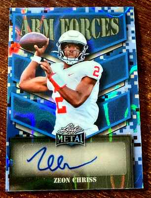 ZEON CHRISS 2025 LEAF METAL ARM FORCES BLUE LASER AUTO # 08/12 TULANE GREEN WAVE