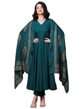 Women's Rayon Blend Solid Anarkali Kurta with Pant  Dupatta