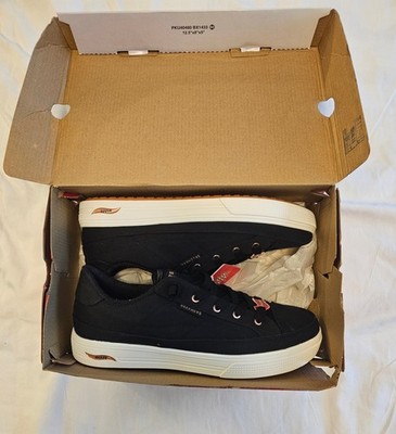Skechers Arch Fit Women's Canvas Wide Lace Up Sneakers Black/White US 11 Wide