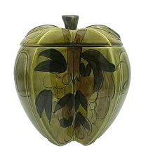 Vintage 1964 Los Angeles Potteries Cookie Jar Green Apple with Cut-Out Slice MCM