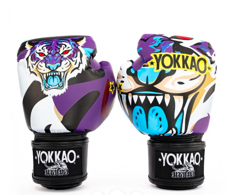 YOKKAO Premium Tiger Edition Muay Thai Boxing Gloves – Purple/Teal