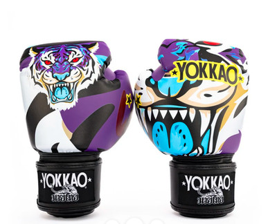 YOKKAO Premium Tiger Edition Muay Thai Boxing Gloves – Purple/Teal