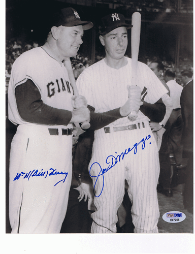 joe dimaggio & bill terry autograph 8x10 photo psa/dna