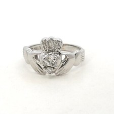 14k White Gold Natural Diamond Heart Claddagh Celtic Irish Ring sz4