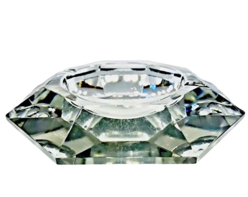 Fabulous 9” Val St Lambert Heavy Lead Crystal Amadis Faceted Octagon Ashtray - Picture 1 of 21