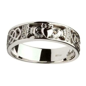 Men's White Gold Diamond Claddagh Celtic Irish Wedding ...