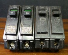 Lot of 4 General Electric 1 Pole 20 Amp Circuit Breakers-Used