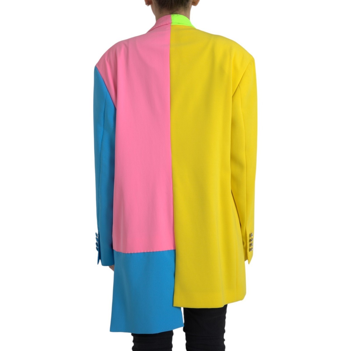DOLCE & GABBANA Jacket Multicolor Patchwork Peak Lapel Coat IT40 
