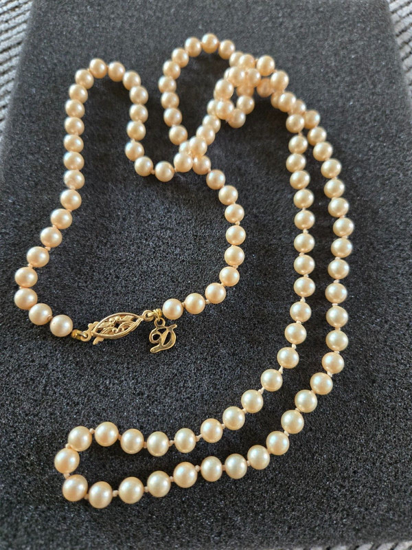 Vintage Danecraft Faux Pearl Knotted Necklace w Gold Clasp