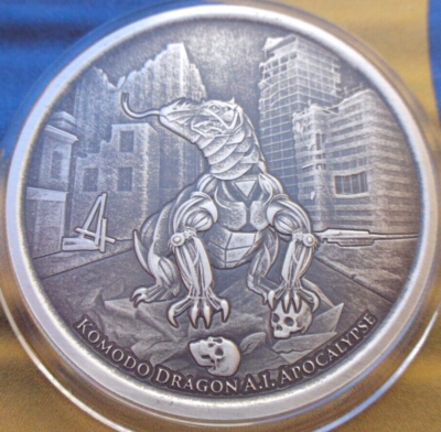 2022 Tokelau A.I. APOCALYPSE KOMODO DRAGON antiqued coin .999 fine