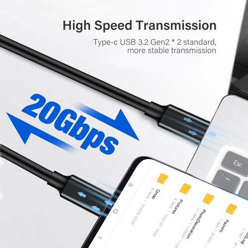 USB C to USB C 3.2 2X2 Cable 100W/5A PD Fast Charging 20Gbps 4K Video Data Cord - Picture 4 of 11