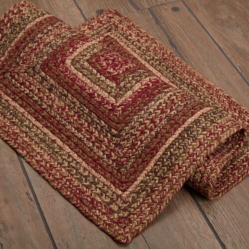 VHC Cider Mill Burgundy Natural Olive Country Rectangle Braided Rug - Picture 3 of 5