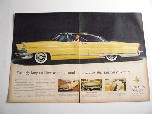 1956 Lincoln Premiere 2-tone Yellow Black 2-door coupe 2-page Vintage Print Ad