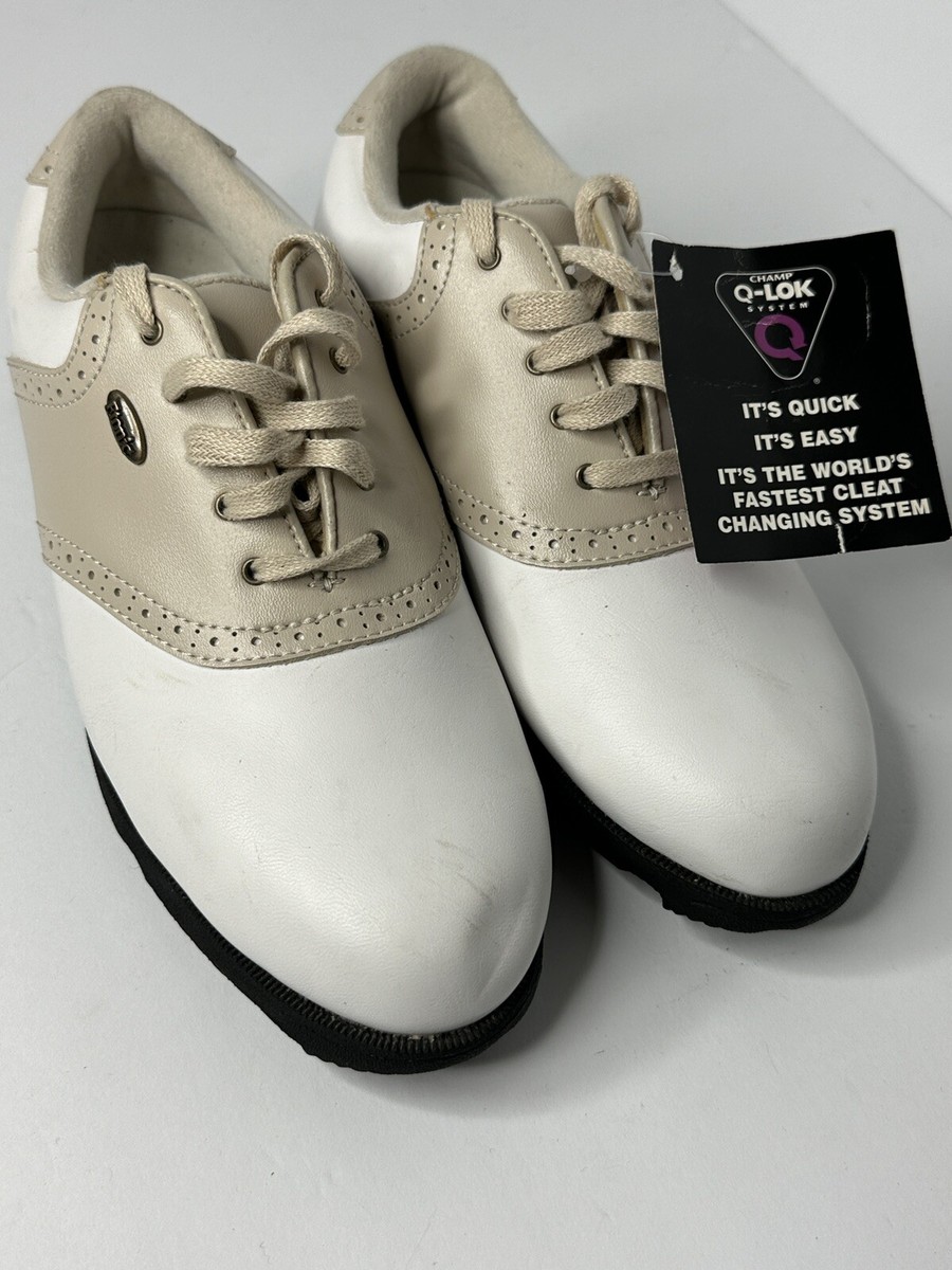 Etonic Golf Shoes Cleats Saddle Shoes Leather White Tan Womens Size