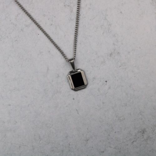 Onyx Pendant Chain Necklace Stainless Steel Black Gemstone Pendant - Picture 4 of 5