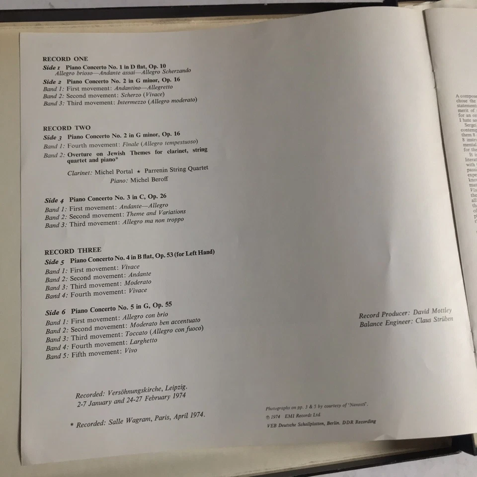 SLS 882 Prokofiev Five Piano Concertos Michel Beroff Kurt Mazur EMI Box Set - Image 4 of 4