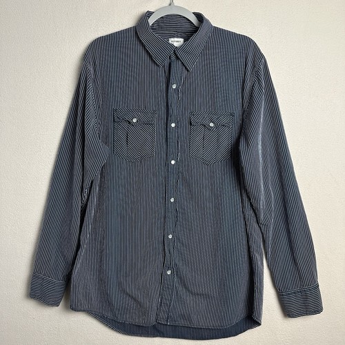 Old Navy Western Pearl Snap Hemd Herren L dunkelblau weiß gestreift langarm