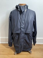 Vtg 90s Lands End XL 46-48 Blue Polyvinyl Hood Vent Rain Coat Jacket