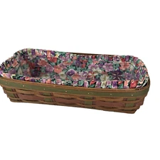 Longaberger 2009 Warm Brown W/Dark Green & Burgundy Weave Bread Basket W/Extras