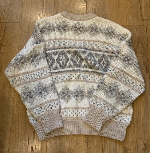 Vintage St Michael Argyle Diamond Mens Knit Jumper Size 42 Large Pullover Beige - Imagen 8 de 8