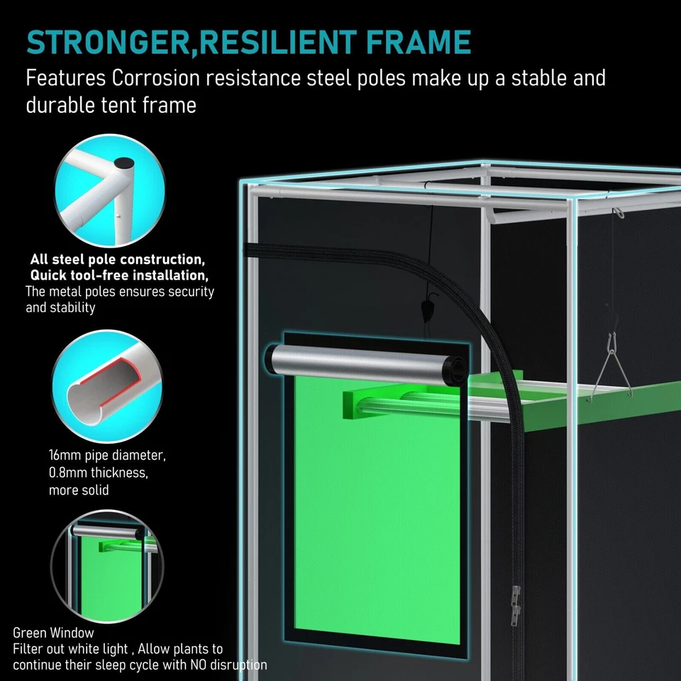 GROZY 120x120x200CM Grow Tent with Green Window For Hydroponics Grow Light Kit - image 3 of 4