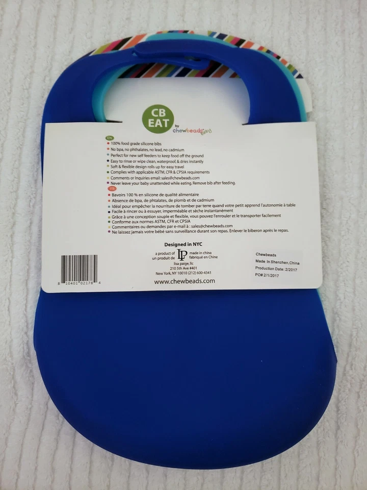 Babero Foodie para bebé con receptor de migas paquete de 2 100 % silicona azul CB Catch My Foto 2 de 4