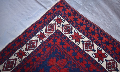 1930s Antique Caucasian Geometric Rug 4x6 ft Blue Collectors Nomadic Area Carpet - Picture 12 of 21