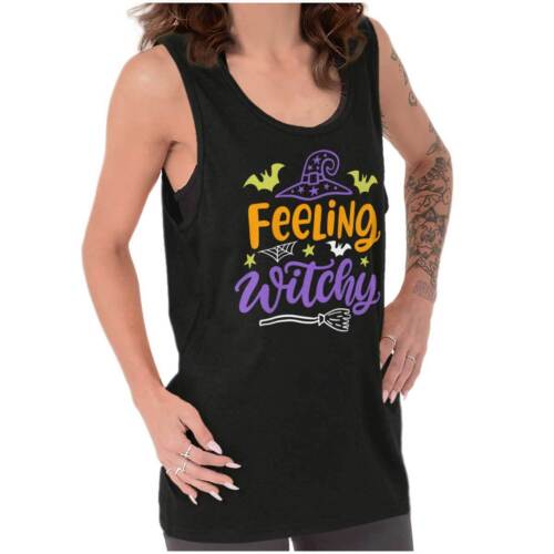Spooky Halloween Feeling Witchy Broomstick Womens Tank Top Sleeveless Shirts