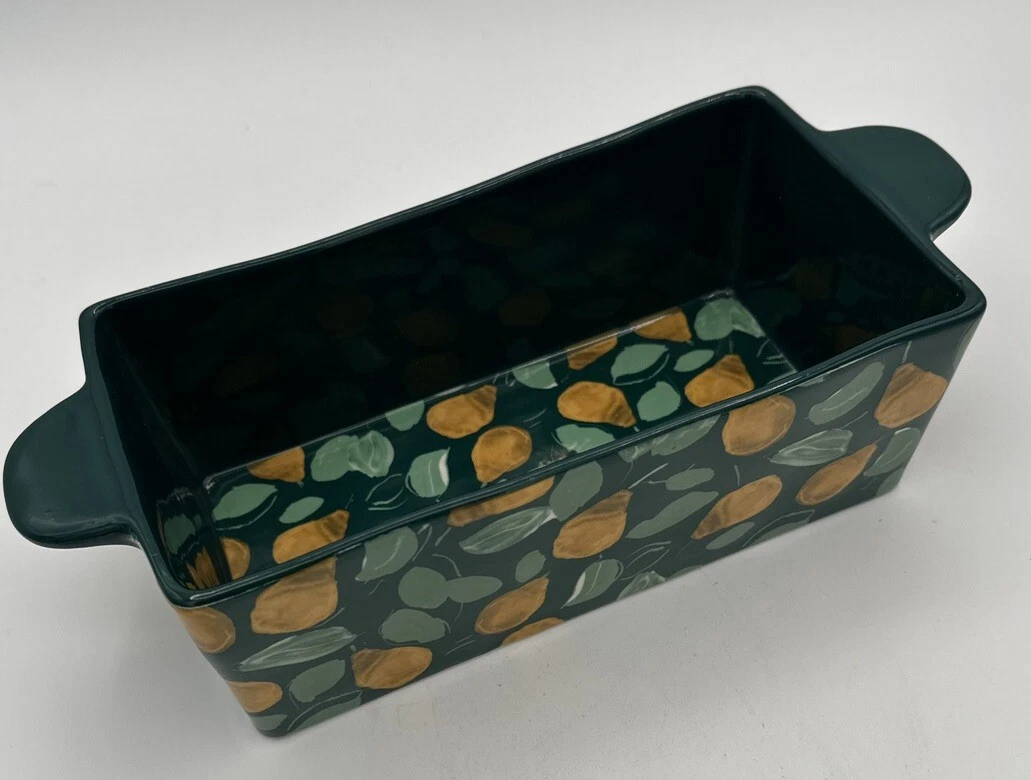 Unique Hard To Find Anthropologie Loaf Pan Baking Dish. Leaves And Pears