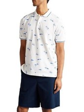 Image of Ted Baker Narford Printed Polo Short Sleeve Shirt Top White choose your Size