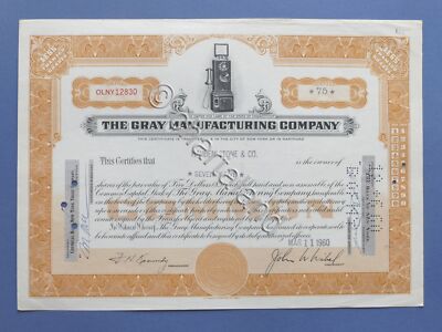 The Gray Manufacturing Company Stock Certificate - $75 - 1960