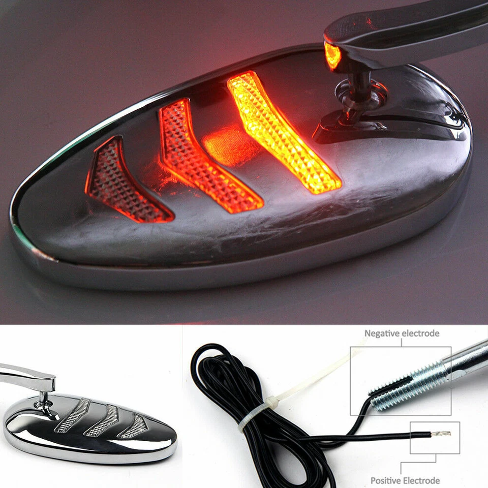 Espejos retrovisores LED secuenciales cromados para motocicleta Harley Dyna Road King Foto 2 de 4