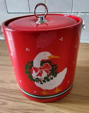 Vintage 80's Red Ice Bucket Christmas White Goose Country Cabin Chic Party
