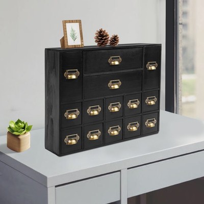 Retro Desktop Storage Cabinet 14 Drawers Office Home Small Items Organizer Black
