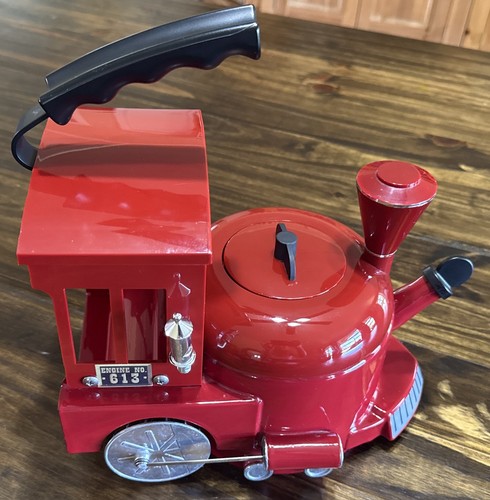 MKI Kamenstein Tea Kettle Red Locomotive Train Engine  #613 Wheels turn
