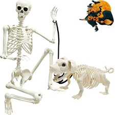 5.4ft Skeleton Halloween Decoration, Life Full Size Skeleton with Dog Skeleton