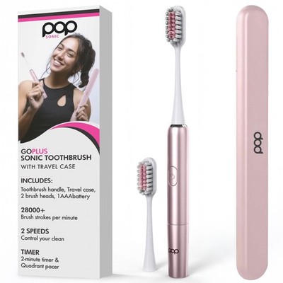 Pop Sonic Go Plus Travel Electric Toothbrush (Rose Gold) | 2 Speeds w/ 18000-...