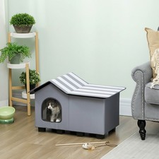 Cat House, Outdoor Weather Resistant Feral Cat Cave with Elevated Base, Grey