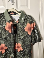 Mens J. Lindeberg Tour Tech Floral Printed Golf Performance Polo - XL, Green NWT