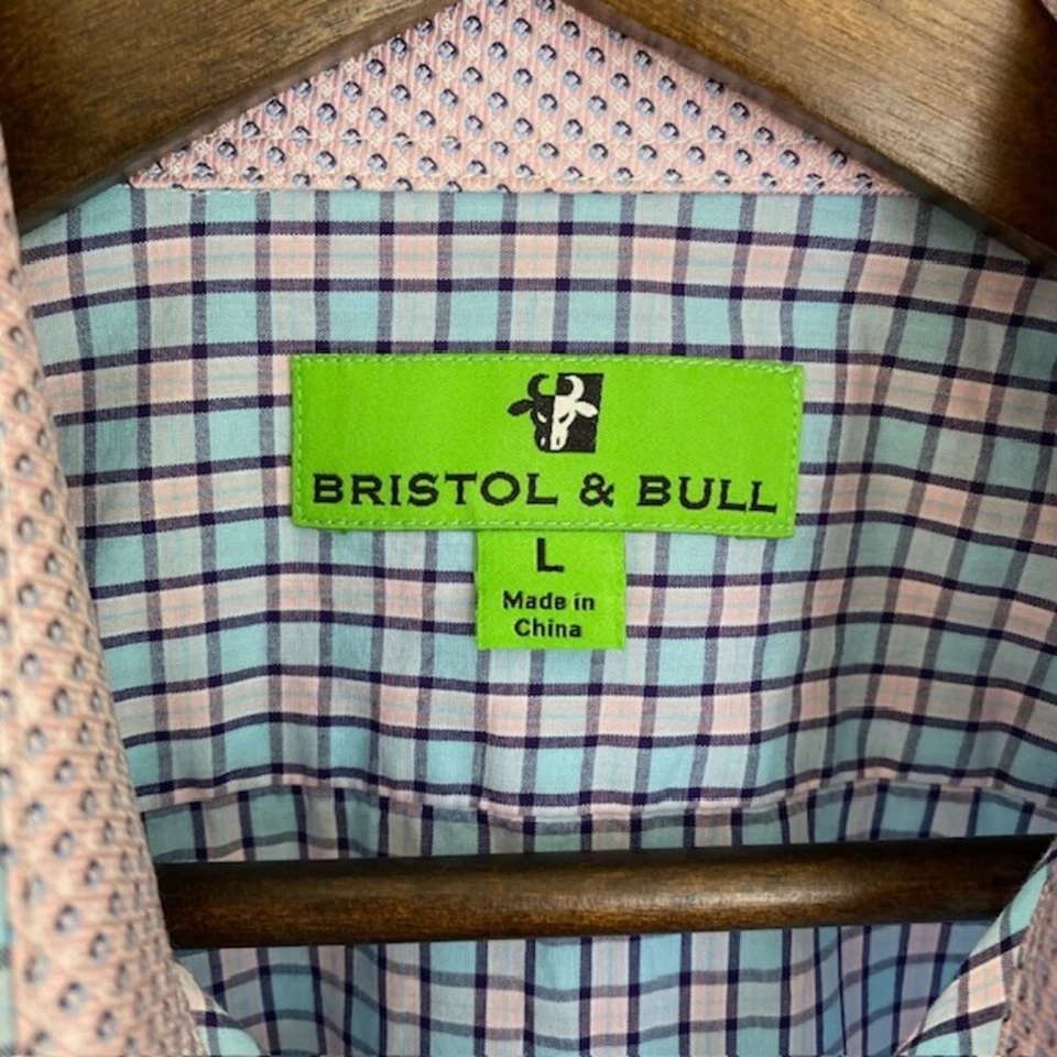Camisa de vestir Bristol & Bull azul y rosa a cuadros con botones - Grande Foto 4 de 4