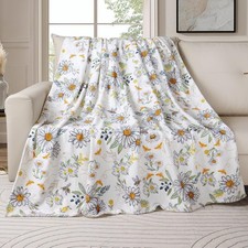 Floral Throw Blanket Daisy Sunflower Blanket Super Soft Flannel Fleece Blanke...