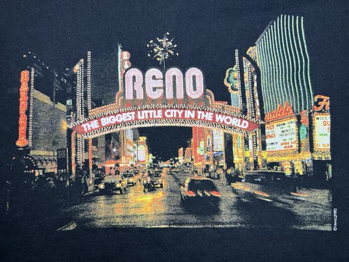 Vintage 1994 Reno Nevada Mens 2XL Black Graphic T-Shirt Fruit of the Loom Heavy - Picture 5 of 8