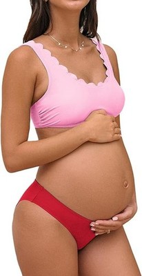 CUPSHE Damen Umstands Bikini Sets Schwangerschaft Badeanzug Low Rise Scalloped Scoop