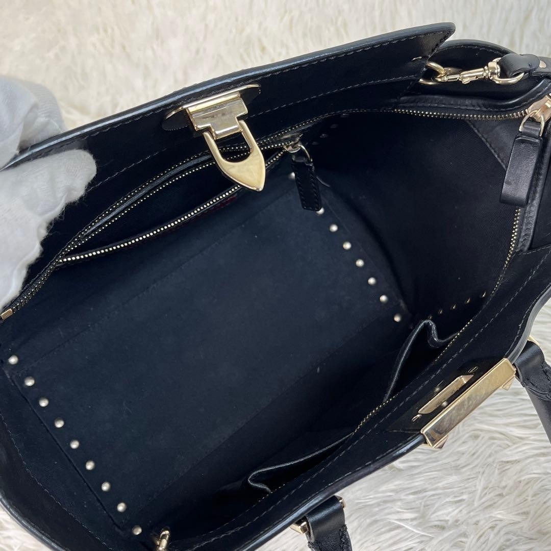 Valentino Garavani Rockstud 2Way Leather Handbag Black, B Grade Japan thumbnail 11