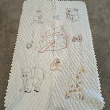Vintage Handmade Noah  s Ark Animals Embroidered Baby Quilt